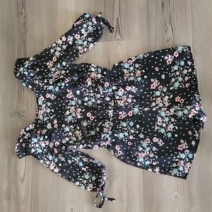 Justice Black Floral 3/4 Sleeve Romper